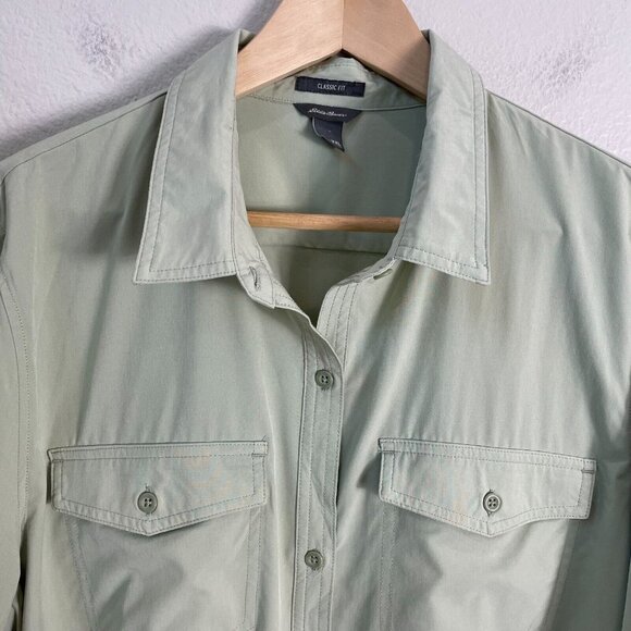 Eddie Bauer Shirt Womens Plus XXL Button Up Pocket Green Top Hiking Outdoors - Picture 2 of 9